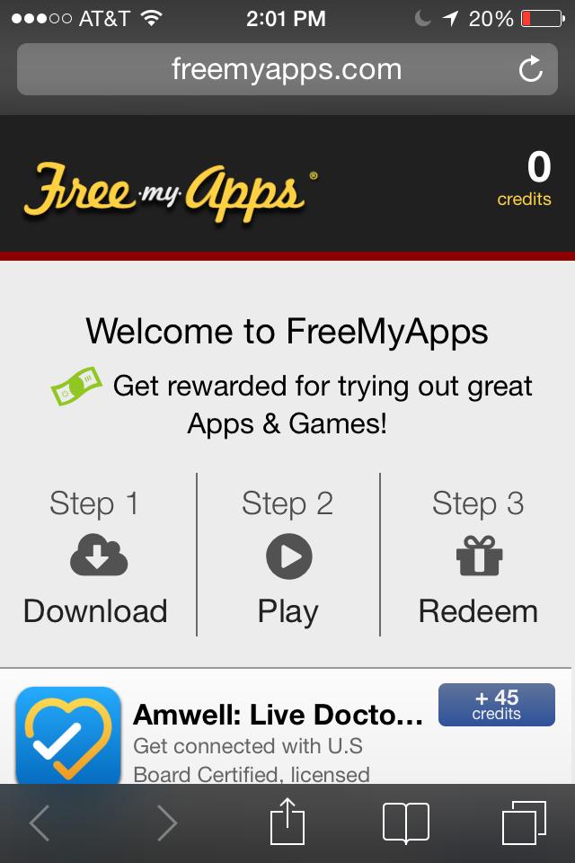 freemyapps review welcome screen