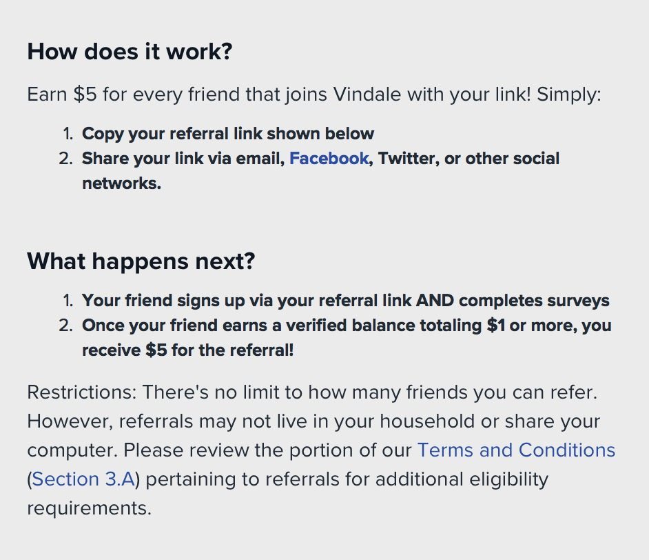 vindale research review refer friends requirements