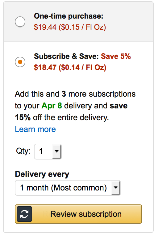 subscribe and save purchase option