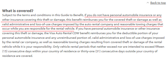 visa cdw rental insurance policy