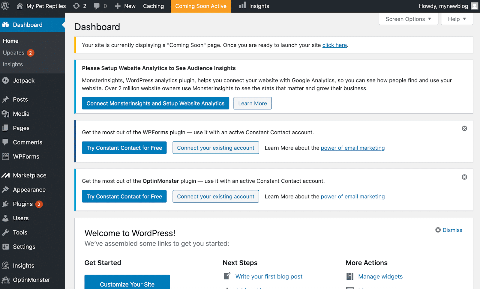 wordpress install brand new